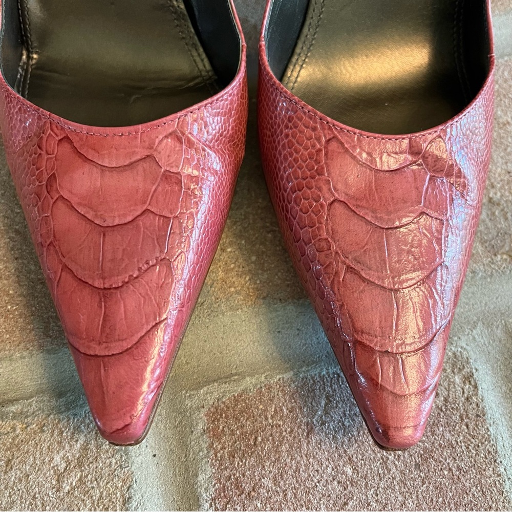 ANTONIO MELANI Pink Textured Leather Women's Heels - Picture 4 of 6